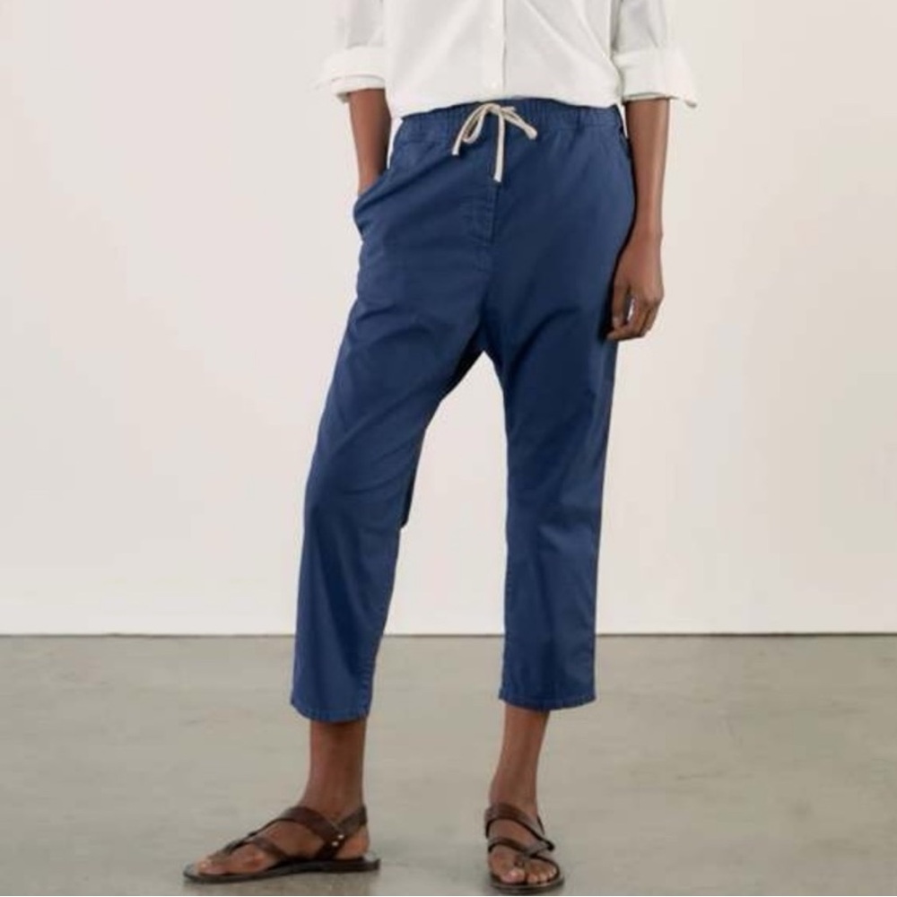Nili Lotan Navy Blue Drop Crotch Pants Cropped Cotton Casablanca Pockets Small